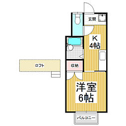 ハイツオリーブ 2階1Kの間取り
