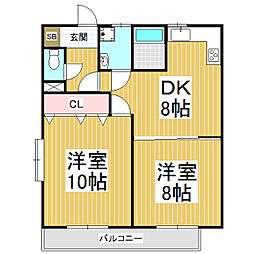 シーマウント・キャンディ 3階2DKの間取り