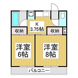 サンハイツ（伊那市狐島） 3階2Kの間取り