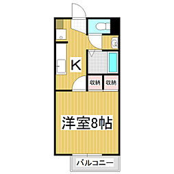 エスポワール東 2階1Kの間取り