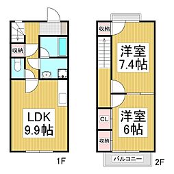 パルテール南B 1階2LDKの間取り