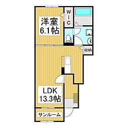 プリムヴェール 1階1LDKの間取り