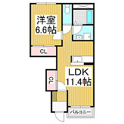 プリオール・I 1階1LDKの間取り