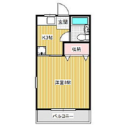 マンションハイビスカス 3階1Kの間取り