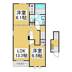 プリムヴェール 2階2LDKの間取り