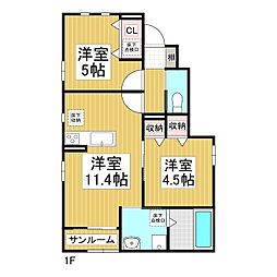 クレアティーヴォ西町 1階2LDKの間取り