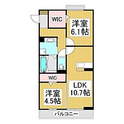 コンフォーティア狐島 3階2LDKの間取り
