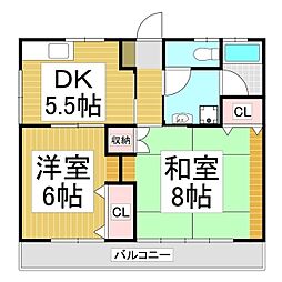 グリーンコーポ朝日 2階2DKの間取り