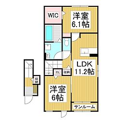 セリシール・ヴィラージュB 2階2LDKの間取り