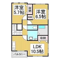 ソレーユ 2階2LDKの間取り