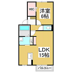 ロイヤルガーデン中島III 1階1LDKの間取り