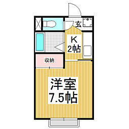 沢尻青山ハイツ 1階1Kの間取り