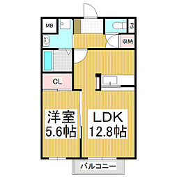 ハイツアルジュ 1階1LDKの間取り