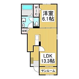 プリムヴェール 1階1LDKの間取り