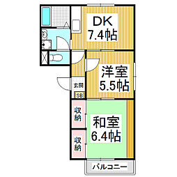 フレグランス上川手一番館 2DKの間取図画像