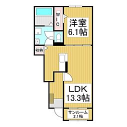 ソレアードI 1LDKの間取図画像