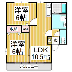 レトア丘ノ上 2LDKの間取図画像