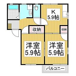 富貴原ハイツA棟 2Kの間取図画像