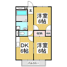 コンフォートサザン 2DKの間取図画像