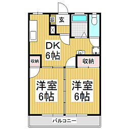 リバーサイドのはら 2DKの間取図画像