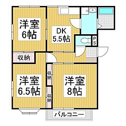 ピーズダイナB 3DKの間取図画像