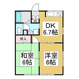 リディアハイム 2DKの間取図画像
