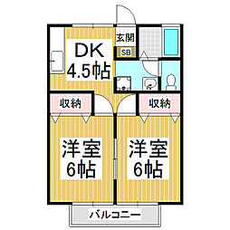 グランド・ローゼB 2DKの間取図画像