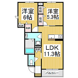 ディアコート北町 2LDKの間取図画像