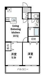 アビタシオン落合 2LDKの間取図画像