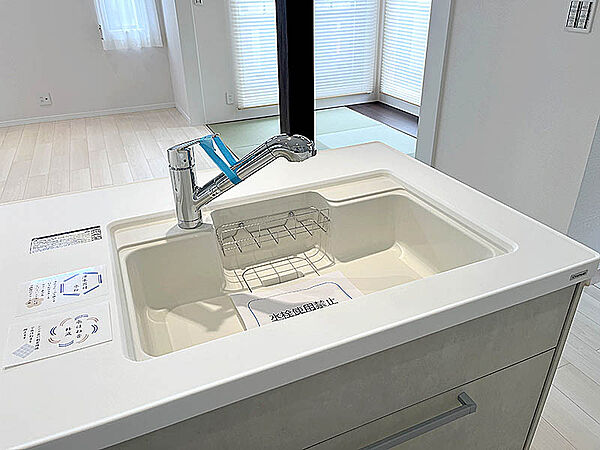 浄水器一体型水栓付き。毎日おいしいお水が飲めます