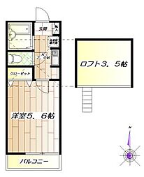 西武新宿線 上井草駅 徒歩4分の賃貸アパート 2階1Kの間取り