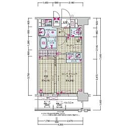 近鉄大阪線 鶴橋駅 徒歩5分の賃貸マンション 9階1LDKの間取り