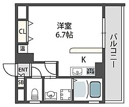 Osaka Metro谷町線 四天王寺前夕陽ヶ丘駅 徒歩5分の賃貸マンション 2階ワンルームの間取り