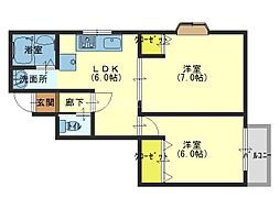 Osaka Metro中央線 緑橋駅 徒歩5分の賃貸マンション 2階2DKの間取り