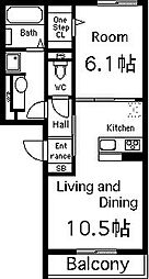 JR片町線(学研都市線) 鴫野駅 徒歩8分の賃貸アパート 3階1LDKの間取り