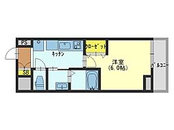 近鉄難波線 今里駅 徒歩10分の賃貸マンション 8階1Kの間取り