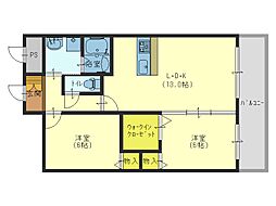 アプローズ今里 2LDKの間取図画像