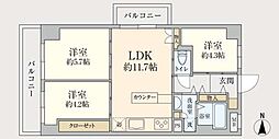 新深江ビューハイツ 3LDKの間取図画像