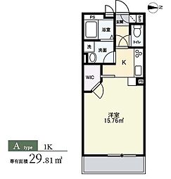 エトワールヴィル-R巽東 1Kの間取図画像