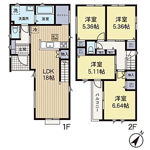 間取り:LDK18帖、パントリー付き4LDK 間取り:LDK18帖、パントリー付き4LDK