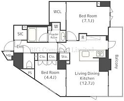 ザ・パークハビオ碑文谷 8階2LDKの間取り