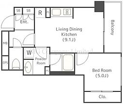 パークアクシス自由が丘テラス 3階1LDKの間取り