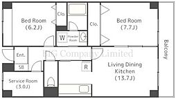 目黒本町マンション 1階2SLDKの間取り
