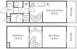 グランウッズ自由が丘 1階2DKの間取り
