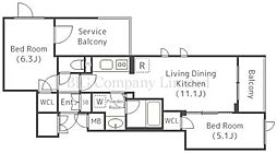 パークアクシス北千束MOCXION 3階2LDKの間取り