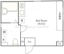 カノレーマ赤塚 5階ワンルームの間取り