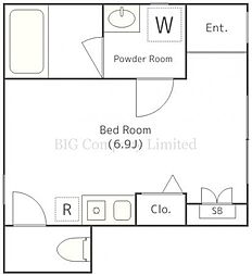 グランビルイーストハウス 1階ワンルームの間取り
