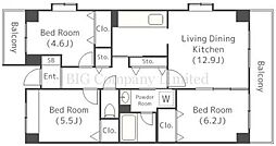 目黒本町マンション 2階3LDKの間取り