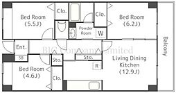 目黒本町マンション 6階3LDKの間取り
