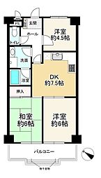 ライオンズプラザ富雄 3DKの間取り